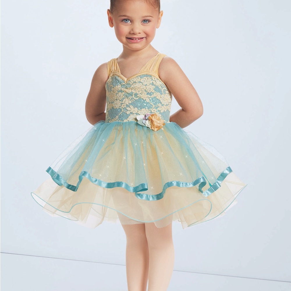 Weissman Medium Child Blue Gold Sequin Lace Tutu Dance Dress Up Party Costume‎